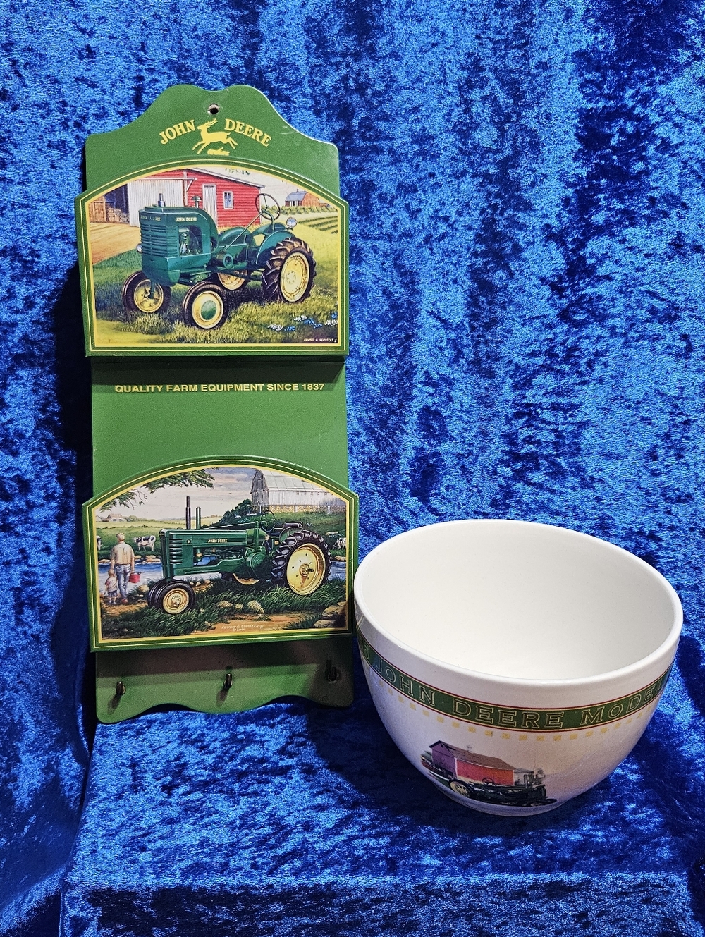 John Deere White and Green small Ceramic Mixing Bowl and mail/key holder